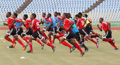 Photo: Damani Richards and the Trinidad and Tobago National Under-20 team train in November 2012. (Courtesy TTFA Media)