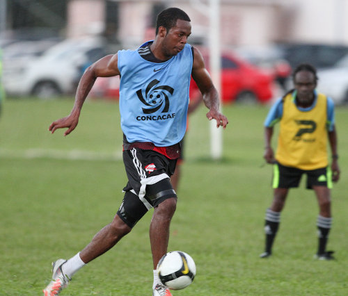 Photo: Trinidad and Tobago defender Carlyle Mitchell struts his stuff during the inaugural 2013 Wired868 Football Festival at UWI SPEC. (Courtesy Allan V. Crane/ Wired868)