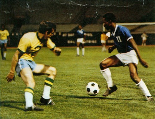 Photo: Trinidad and Tobago icon Warren Archibald (right) wrongfoots NY Cosmos defender Barry Mahy while representing the Washington Darts in the NASL during the 1970s. (Courtesy ttfootballhistory.com)