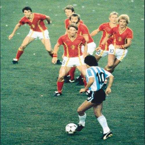 Photo: Argentina captain Diego Maradona bewitches half of the Belgian team during the 2006 World Cup.