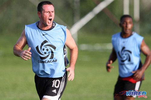 Photo: Ex-England World Cup defender Terry Fenwick (left) barks orders at the 2013 Wired868 Football Festival at UWI. (Courtesy Allan V Crane/Wired868)