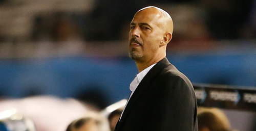 Photo: Trinidad and Tobago national senior team coach Stephen Hart studies his options during a 3-0 friendly defeat against Argentina in June 2014. (Courtesy CONCACAF)