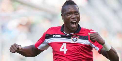 Photo: Trinidad and Tobago defender Sheldon Bateau celebrates his maiden international goal against Guatemala at the 2015 CONCACAF Gold Cup. (Courtesy CONCACAF)