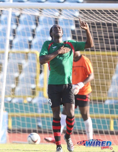 Photo: San Juan Jabloteh midfielder Keyon Edwards celebrates a goal on his debut against former employer, Morvant Caledonia United in the 2015/16 Pro League season. (Courtesy Chevaughn Christopher/Wired868)