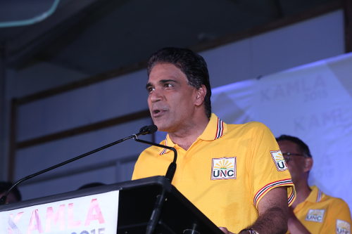 Photo: Opposition MP Roodal Moonilal speaking on the campaign trail. Mouth open and story jump out? (Courtesy Elections.tt)