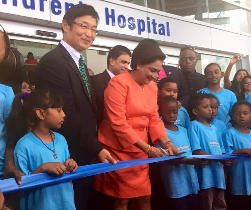 Photo: Former prime minister Kamla Persad-Bissessar opens the Couva Children's Hospital. (Courtesy 103FM)