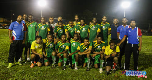 Photo: The Barrackpore United football club. Standing (from right) Josh Dhanesar (chairman), Kirwin Weston (assistant coach), Rajesh Latchoo (technical director) and Dwane James. (Courtesy Chevaughn Christopher/Wired868)