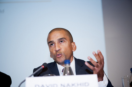 Photo: Former Trinidad and Tobago football captain David Nakhid speaks at the 2015 Play The Game conference in Aarhus, Denmark. (Copyright Thomas Søndergaard/Play The Game)