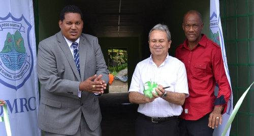 Photo: Sport Minister Darryl Smith (left), Finance Minister Colm Imbert (centre) and former Trinidad and Tobago international hockey goalkeeper Joey Lewis at a sod turning event. (Courtesy DMRCTT)