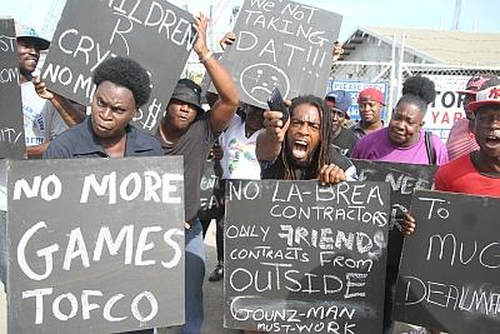 Photo: Protest in La Brea. (Copyright Trinidad Guardian/Rishi Ragoonath)