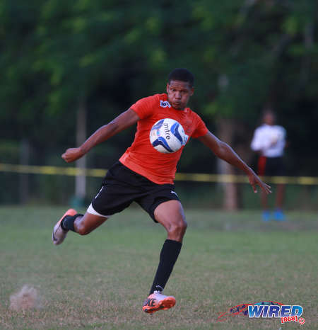 Photo: Real Maracas striker Christian Thomas prepares to lash home a superb volley during 2015/16 CNG NSL Premiership action against Stokely Vale at the Maracas Recreation Ground. (Courtesy Nicholas Bhajan/Wired868)