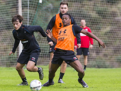 Photo: Trinidad and Tobago teenager Levi Garcia (right) practises with Netherlands top flight club, AZ Alkmaar.