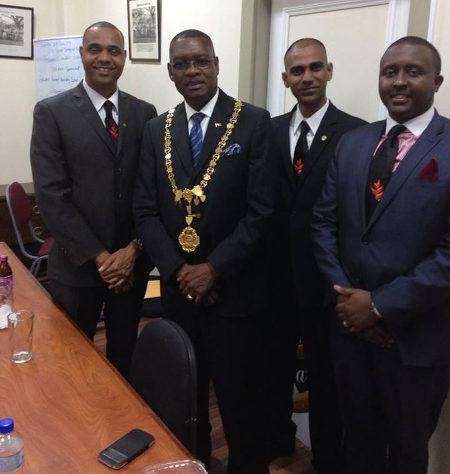 Photo: Former Port of Spain mayor Raymond Tim Kee (second from left) and councillor Farai Hove Masaisai. (Courtesy Farai Hove Masaisai/Facebook)