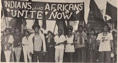 Photo: Trinidad and Tobago citizens march for racial unity on 12 March 1970. (Courtesy Embau Moheni/NJAC)