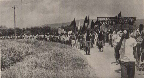 Photo: Trinidad and Tobago citizens march for racial unity on 12 March 1970. (Courtesy Embau Moheni/NJAC)