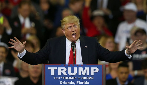 Photo: Republican presidential candidate Donald Trump speaks at the CFE Arena, University of Central Florida on March 5, 2016 in Orlando, Florida.  (Copyright AFP 2016/Joe Raedle)