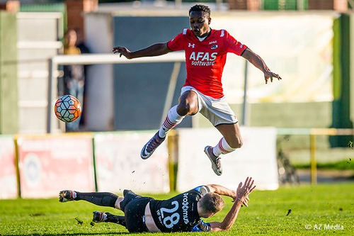 Photo: AZ Alkmaar winger Levi Garcia (top) hurdles an opponent during Eredivisie action in the 2015/16 season. Garcia represented Shiva Boys in the 2014 SSFL Premier Division season. (Copyright AZ Media)