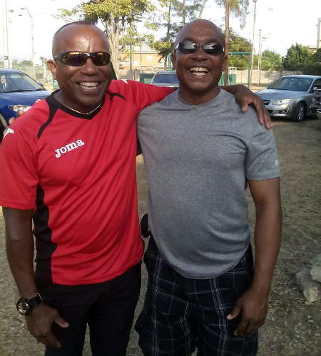 Photo: Former Trinidad and Tobago technical director Kendall Walkes (left) and friend Ted Willis. (Courtesy Kendall Walkes)