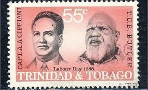 Photo: A Labour Day stamp depicts late labour leaders Tubal Uriah "Buzz" Butler (right) and Arthur Andrew Cipriani. (Courtesy IRCP.Gov.TT)