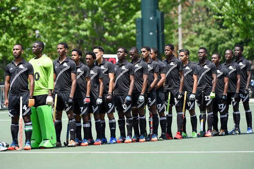 Photo: The Trinidad and Tobago National Under-21 Hockey Team prepares for action in the Toronto 2016 Pan American Men's Junior Hockey Championships.