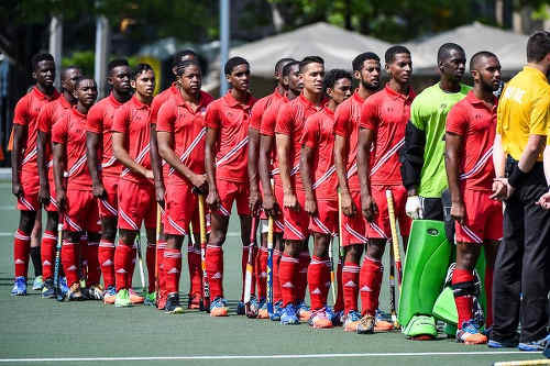 Photo: The Trinidad and Tobago National Under-21 Hockey Team prepares for action in the 2016 Pan American Men's Junior Hockey Championships in Toronto.