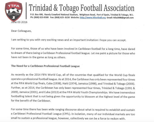 Photo: Trinidad and Tobago Football Association (TTFA) president David John-Williams invites the Caribbean's football presidents to a Trinidad meeting on 17 and 18 June 2016.