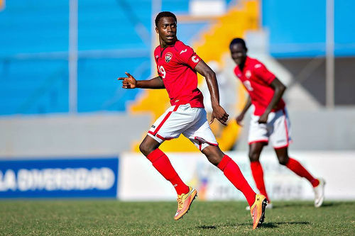 Photo: Trinidad and Tobago National Under-20 utility player Noah Powder (left) during action at the 2015 CONCACAF Under-17 Championship.  (Courtesy CONCACAF)