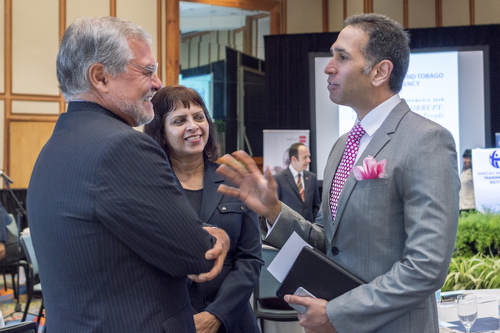 Photo: Attorney General Faris Al-Rawi (right) shares his views at the Transparency Institute anti-corruption conference on 8 March 2016. (Copyright Shaun Rambaran/forge.co.tt)