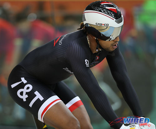 Photo: Trinidad and Tobago cyclist Njisane Phillip gathers his thoughts during action at the Rio 2016 Olympics on 12 August. (Courtesy Sean Morrison/Wired868)