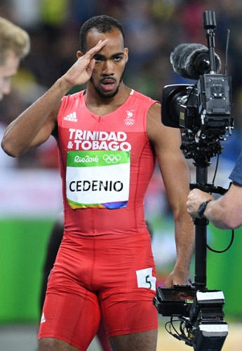 Photo: Trinidad and Tobago’s Machel Cedenio gestures before competing in the Men’s 400m Semifinal at the Rio 2016 Olympic Games on 13 August 2016. (Copyright Johannes Eisele/AFP 2016)