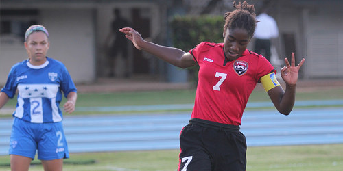 Photo: Trinidad and Tobago captain Raenah Campbell in action during the 2014 CONCACAF Under-15 Championship. Campbell helped steer Trinidad and Tobago to third spot. (Courtesy CONCACAF)