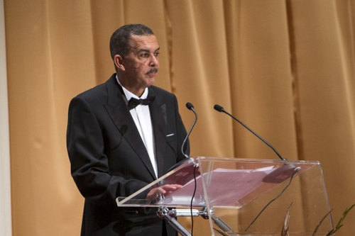 Photo: Trinidad and Tobago President Anthony Carmona takes the podium during a reception for China’s President Xi Jinping in Port-of-Spain, Trinidad and Tobago, on 1 June 2013. He probably asked for tips on handling nosey journalists. (Copyright Frederic Dubray/AFP 2016)