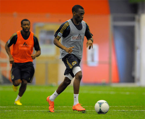 Photo: Former Trinidad and Tobago National Under-20 Team defender Damani Richards (right) trains with Philadelphia Union in January 2013.