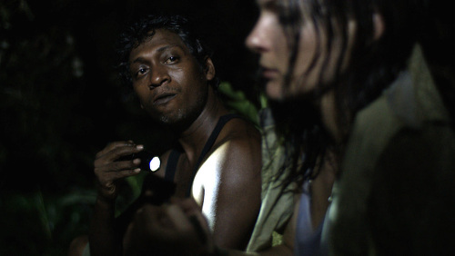 Photo: Actors Lisa Hirschmann (right) and Arnold Goindhan in a scene from The Cutlass.