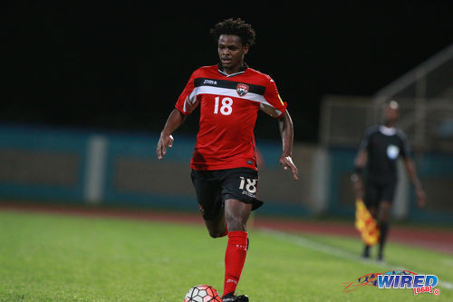 Photo: Trinidad and Tobago left back Tristan Hodge advances during 2017 Caribbean Cup qualifying action against the Dominican Republic at the Ato Boldon Stadium in Couva on 5 October 2016. (Courtesy Nicholas Bhajan/Wired868)