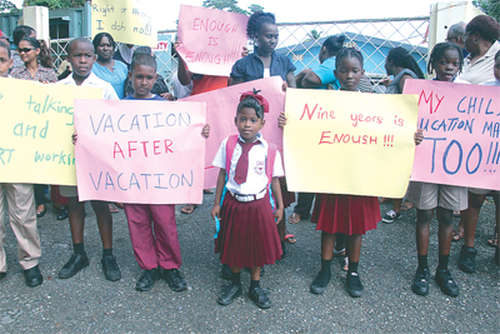 Photo: A protest at Fanny Government Primary School. (Copyright Trinidad Guardian)