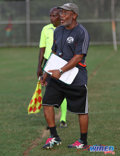 Photo: Trinity College East coach Michael Grayson reacts at the sidelines during SSFL Championship Big 5 PlayOff action away to Princes Town West Secondary on 4 November 2016. (Courtesy Sean Morrison/Wired868)