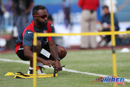 Photo: Trinidad and Tobago National Senior Team fitness trainer Tobias Ottley prepares a session before kickoff against Honduras in San Pedro Sula on 15 November 2016. (Courtesy Allan V Crane/CA-Images/Wired868)