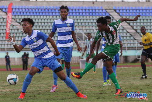 Photo: San Juan North Secondary attacker Brandon "Sprite" Semper shoots for goal during the 2016 National Intercol final against Presentation College (San Fernando) at the Mannie Ramjohn Stadium in Marabella on 2 December 2016. (Courtesy Sean Morrison/Wired868)