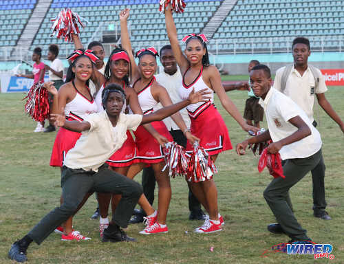 Photo: Party time! San Juan North Secondary students savour the moment after their school's 2016 National Intercol final win over Presentation College (San Fernando) at the Mannie Ramjohn Stadium in Marabella on 2 December 2016. (Courtesy Sean Morrison/Wired868)