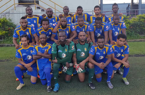 Photo: The Sports and Games FC Santa Rosa team poses before kick off against Real Maracas in NSL Premiership Division action on 11 December 2016. (Courtesy FC Santa Rosa)