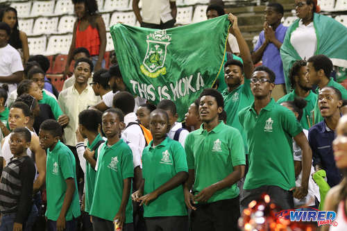 Photo: Trinity College Moka fans support their team during National Intercol semifinals action against San Juan North Secondary at the Hasely Crawford Stadium, Port of Spain on 30 November 2016. (Courtesy Sean Morrison/Wired868)