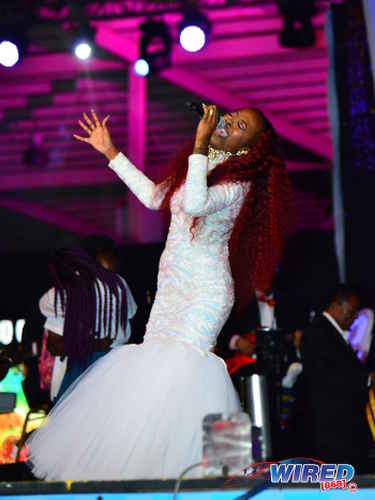 Photo: Karene Asche performs "Caught in a Whirlwind" at the Calypso Monarch final on 26 February 2017 at the Queen's Park Savannah. Asche placed second from the 17 contestants. (Courtesy Wired868)