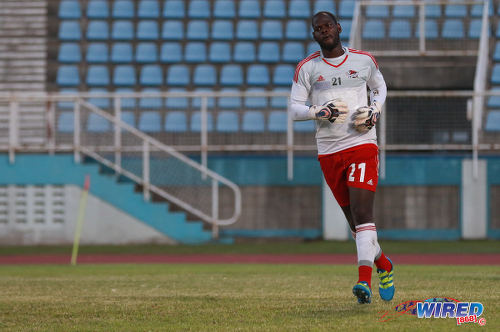 Photo: Central FC goalkeeper Jan-Michael Williams was the game winner as his team edged Club Sando 5-4 on kicks from the penalty mark in the Digicel Pro Bowl semifinal at the Ato Boldon Stadium on 12 February 2017. (Courtesy Sean Morrison/Wired868)