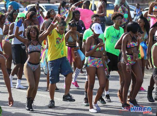 Photo: Young revellers enjoy themselves during San Fernando J'Ouvert celebrations on 27 February 2017. Once the J'Ouvert was over, it was a long wait for the Monday afternoon mas. (Courtesy Sean Morrison/Wired868)