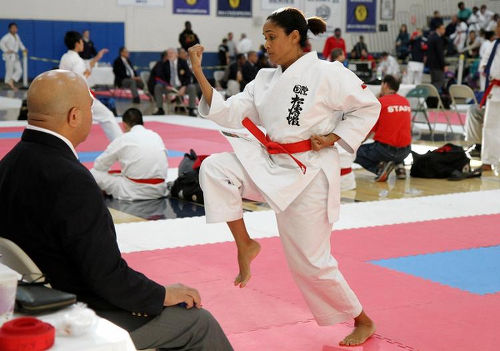 Photo: Giselle La Rode-West competes at the Adults 35 and Over Kata Black Belt competition at the annual New York Open Traditional Karate Do Championships in Westchester Community College, White Plains on 12 October 2014. (Copyright NY Daily News/Hayden Roger Celestin)