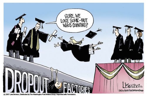 Photo: A cartoon depicting the issue of college dropouts in the US.