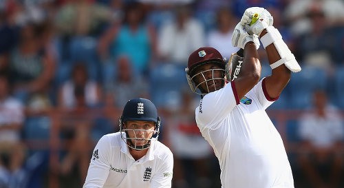 West Indies number 11 Shannon Gabriel hits out during a match against England. Gabriel survived for 22 balls in the Third Test against Pakistan before his patience ran out. 