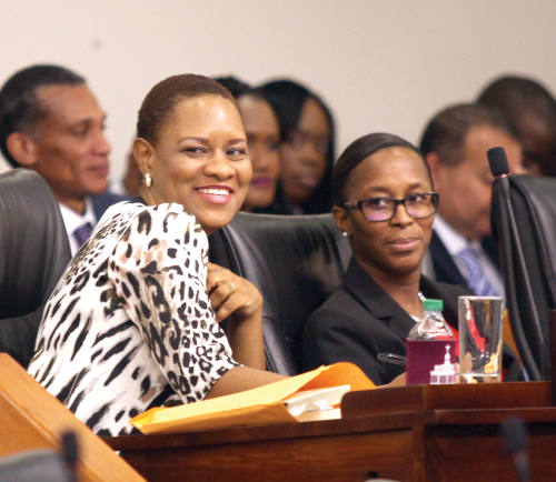 Photo: Minister of State in the Office of the Prime Minister (Gender and Child Affairs) Ayanna Webster-Roy (left). (Courtesy Tobago Today)