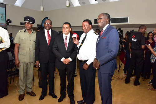 Photo: (From left) Stephen Williams (Acting Police Commissioner), Major General (Ret’d) Edmund Dillon (Minister of National Security), Rohan Sinanan (Minister of Works and Transport), Wayne Richards (Transport Commissioner) and Maxie Cuffie (Minister of Public Administration and Communications). (Copyright News.gov.tt)